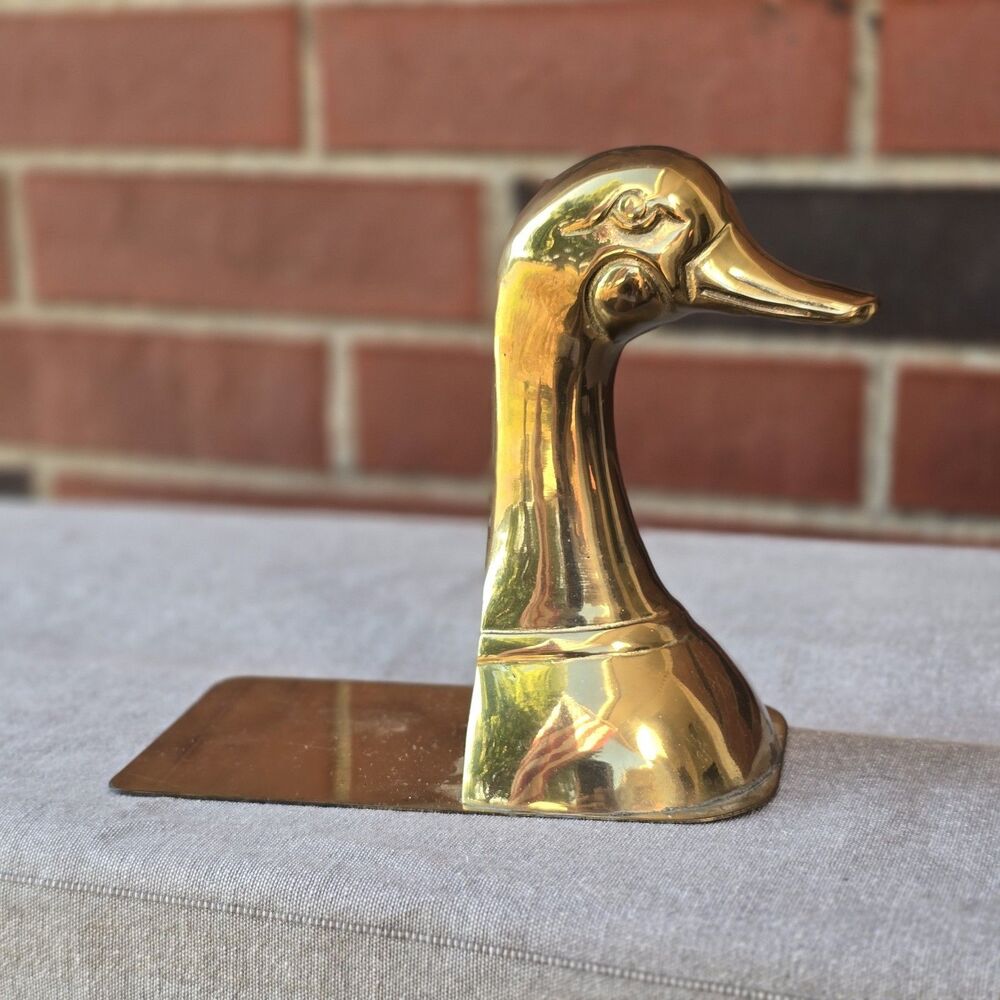 6.5" Polished Brass Duck Head Bookend Gold Animal Theme Ducks & Chicks